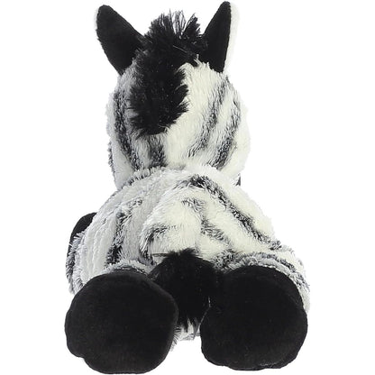 Back view of the cuddly Mini Flopsie zebra stuffed animal highlighting its striped back, mane, and hind hooves.