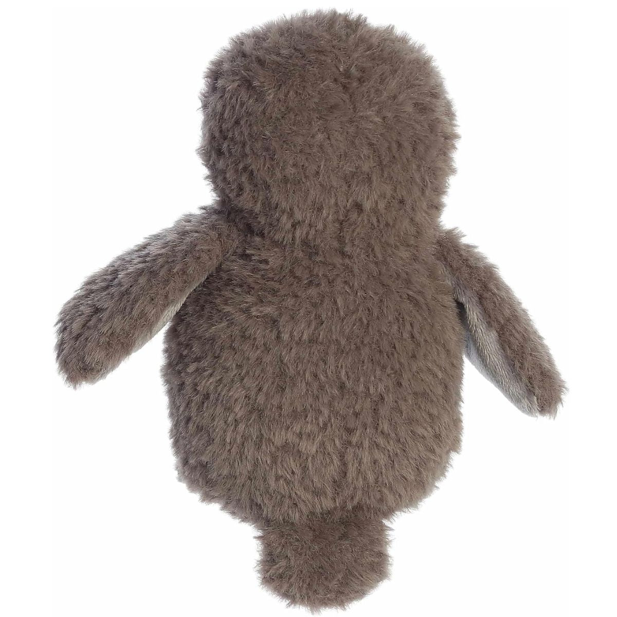 Back view of the Mini Flopsie Owl plush toy showing its solid fluffy brown back and small tail feathers.