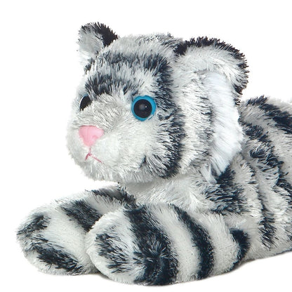 Close-up front view thumbnail of the Shazam white tiger plush highlighting its bright blue safety eyes, pink nose, and soft paws.