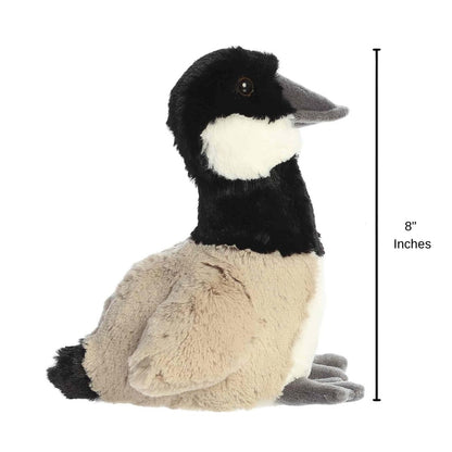 Sizing graphic for the Aurora Flopsie Honks Canadian Goose plush showing its side profile, indicating a total size of 8 inches.