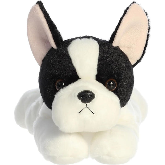Straight front view of the French Bulldog stuffed animal highlighting its sweet face, upright bat ears, and black eye markings.