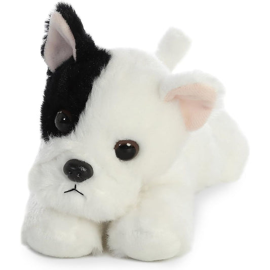 Straight-on front view of the Frenchie pup stuffed animal highlighting its sweet face and iconic upright black and white ears.