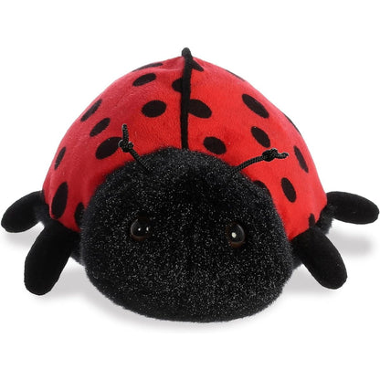 Front view of the adorable Aurora Ladybird stuffed animal featuring a black plush face, sweet eyes, and little antennae.