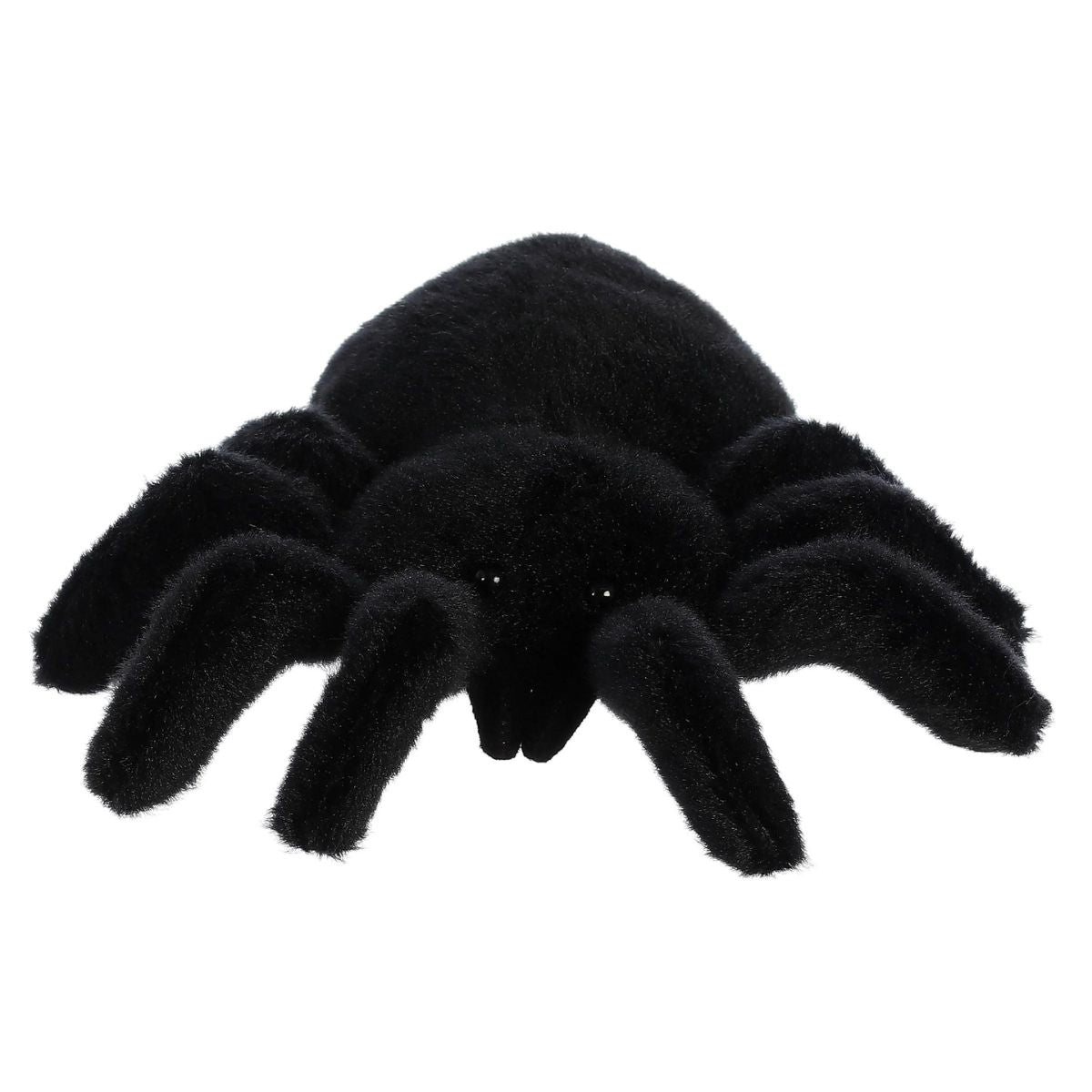 Straight front view of the Mini Flopsie Tarantula plush toy highlighting its round head and perfectly symmetrical eight legs.