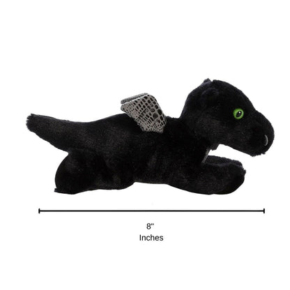 Side profile of the Aurora Mini Flopsie dragon plush with a dimension line indicating its 8-inch length.