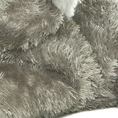 Detailed close-up of the plush fabric showing the soft, textured grey and white fur fibers of the koala.