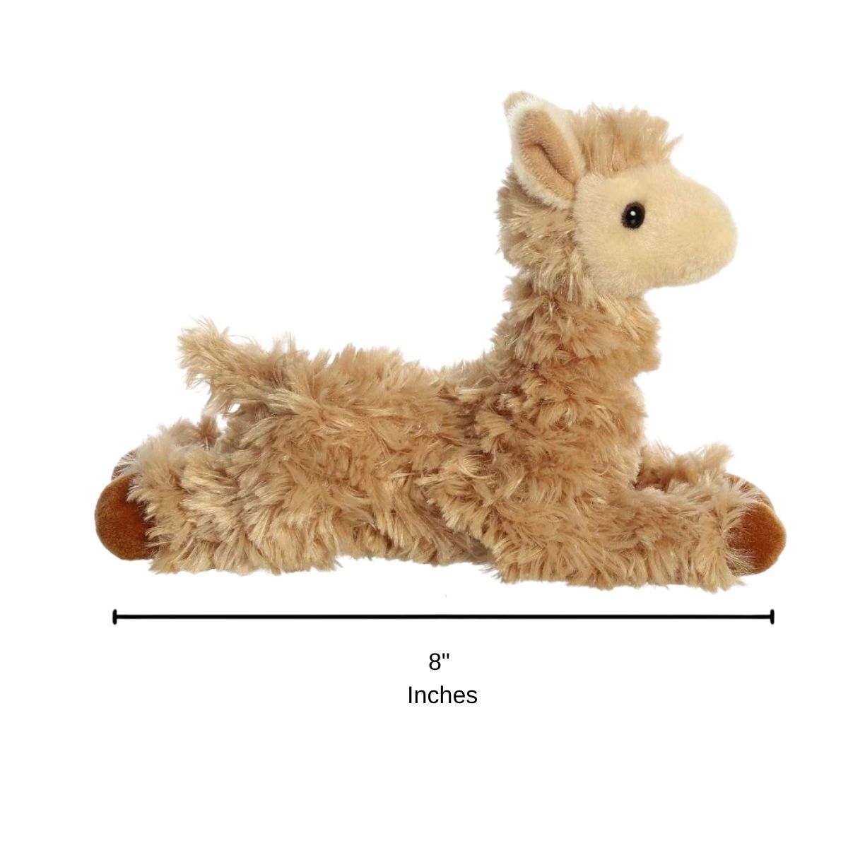 Side profile of the Louis Llama plush with a dimension line indicating its 8-inch length.