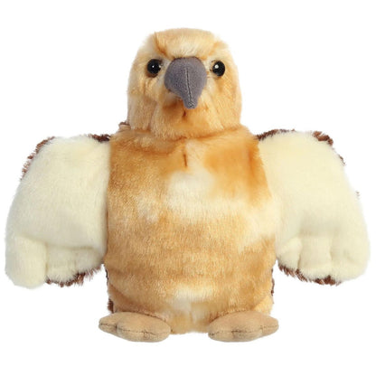 Front view of the adorable Aurora Ranger Hawk stuffed animal featuring a golden-tan face, dark eyes, and a soft grey beak.