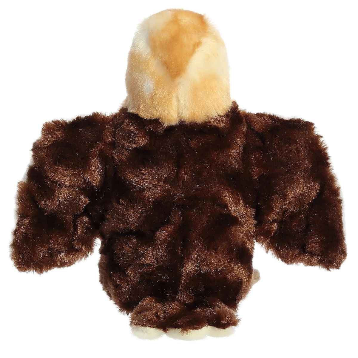 Back view of the Mini Flopsie Hawk plush toy highlighting its rich dark brown back and outstretched wings.
