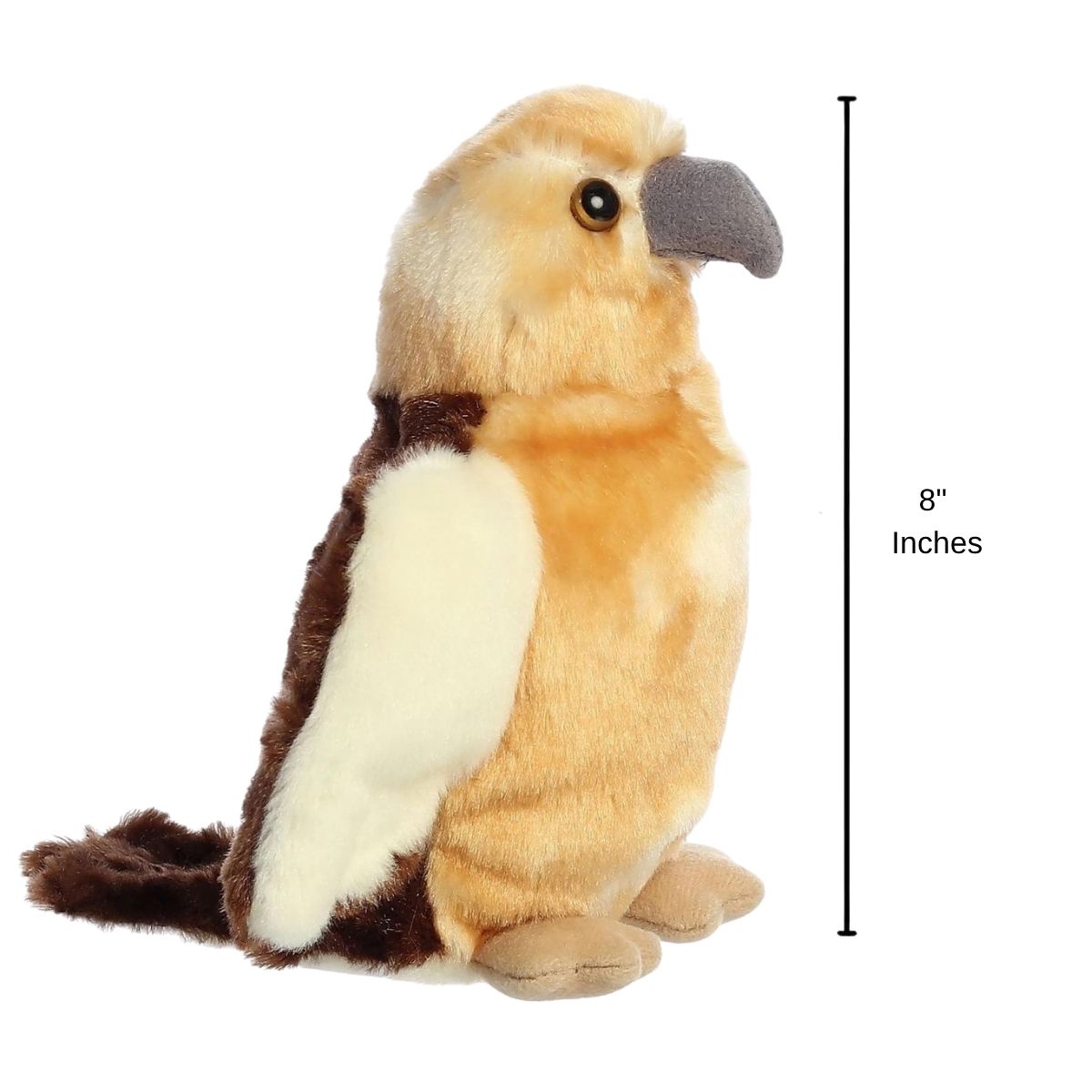 Sizing graphic for the Aurora Mini Flopsie Ranger the Hawk plush indicating a total height of 8 inches.