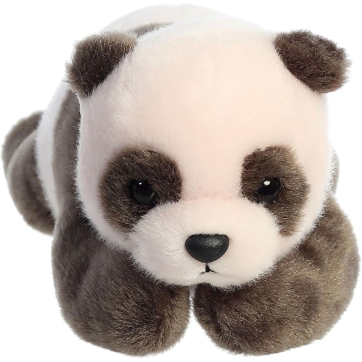 Straight-on front view of the newborn panda stuffed animal highlighting its sweet face, eye patches, and resting paws.