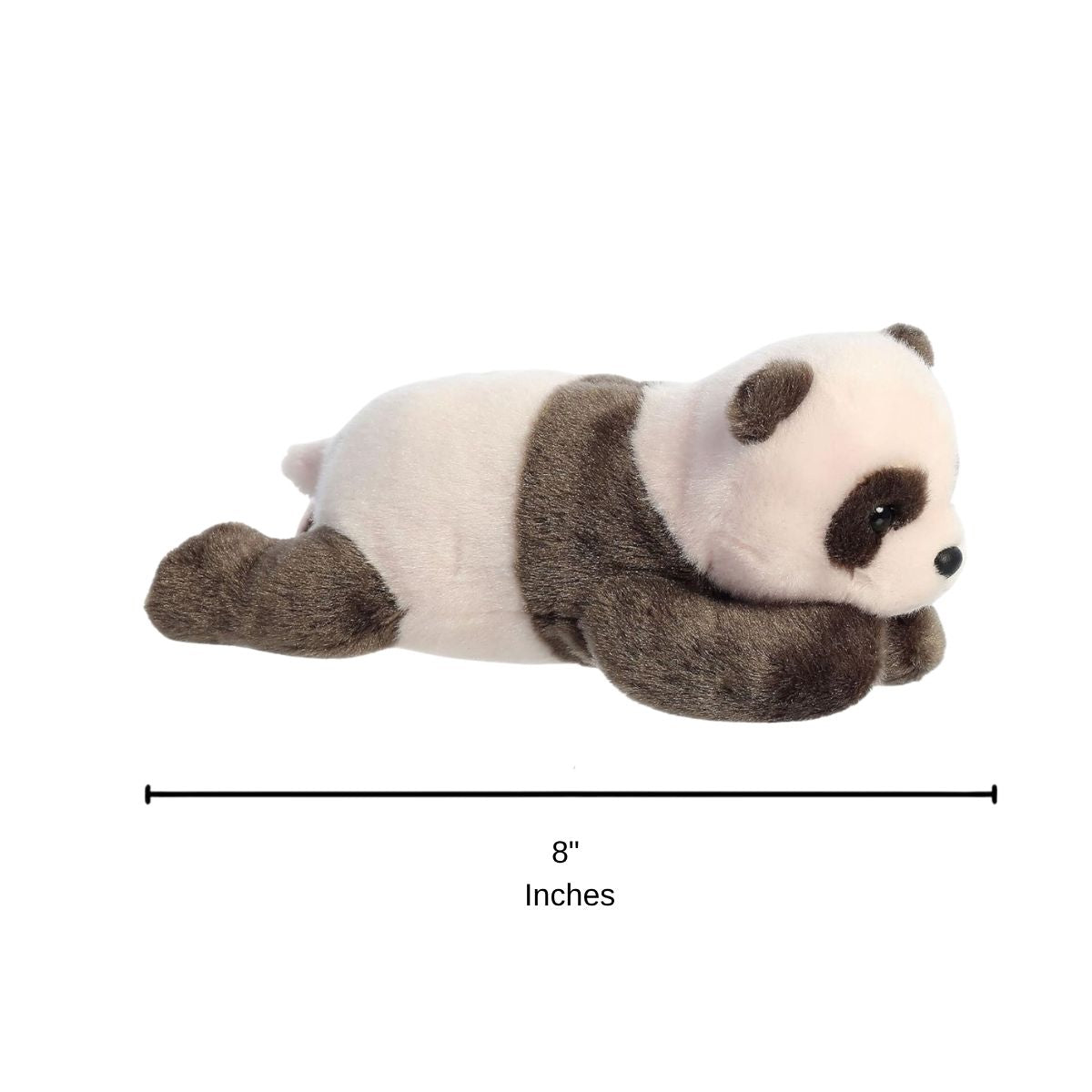 Side profile of the Newborn Panda plush with a dimension line indicating its 8-inch length.