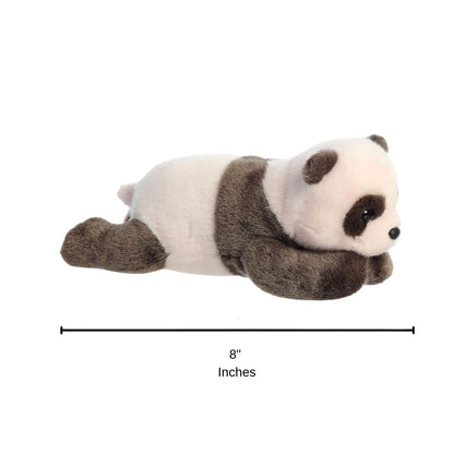 Side profile of the Newborn Panda plush with a dimension line indicating its 8-inch length.