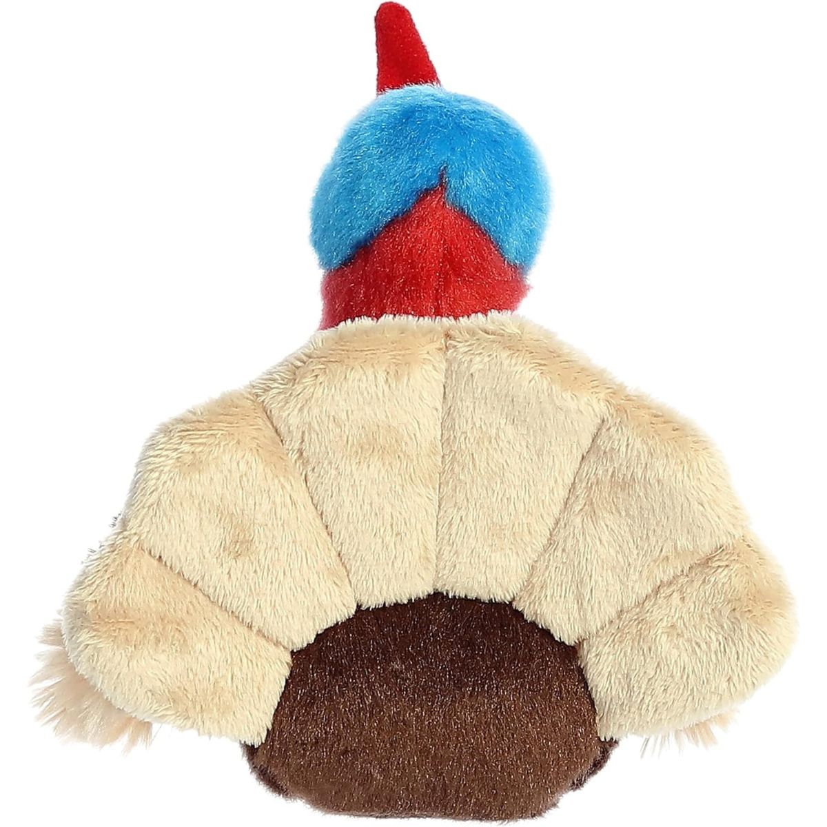 Back view of the Thomas Turkey plush showcasing the wide fan of soft, light tan tail feathers.