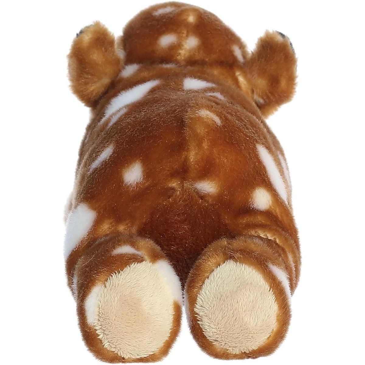 Back view of the Mini Flopsie Tapir plush toy highlighting its spotted coat, floppy hind legs, and light-colored foot pads.