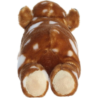 Back view of the Mini Flopsie Tapir plush toy highlighting its spotted coat, floppy hind legs, and light-colored foot pads.