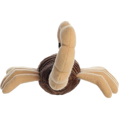 Direct back view of the cuddly scorpion stuffed animal highlighting its dark brown back and tan tail.
