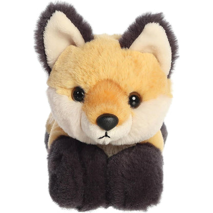 Straight-on front view of the soft Mini Flopsie fox plush showing its sweet face, black nose, and dark brown front paws.