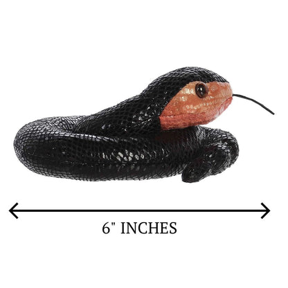 Side profile layout of the Aurora Bella snake plush displaying a 6-inch width indicator graphic underneath.