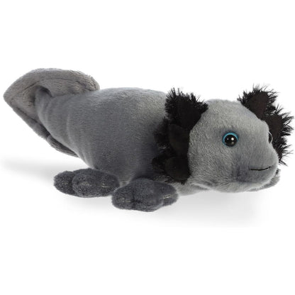 Front view of the Aurora Mini Flopsie Xochitl Black Axolotl 10-inch stuffed animal plush.