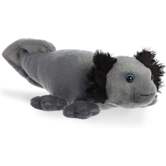 Front view of the Aurora Mini Flopsie Xochitl Black Axolotl 10-inch stuffed animal plush.