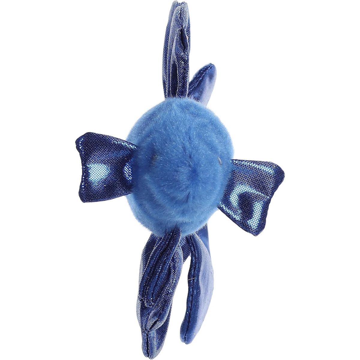 Direct front view of the soft blue betta fish plush showing its face and wide side fins.