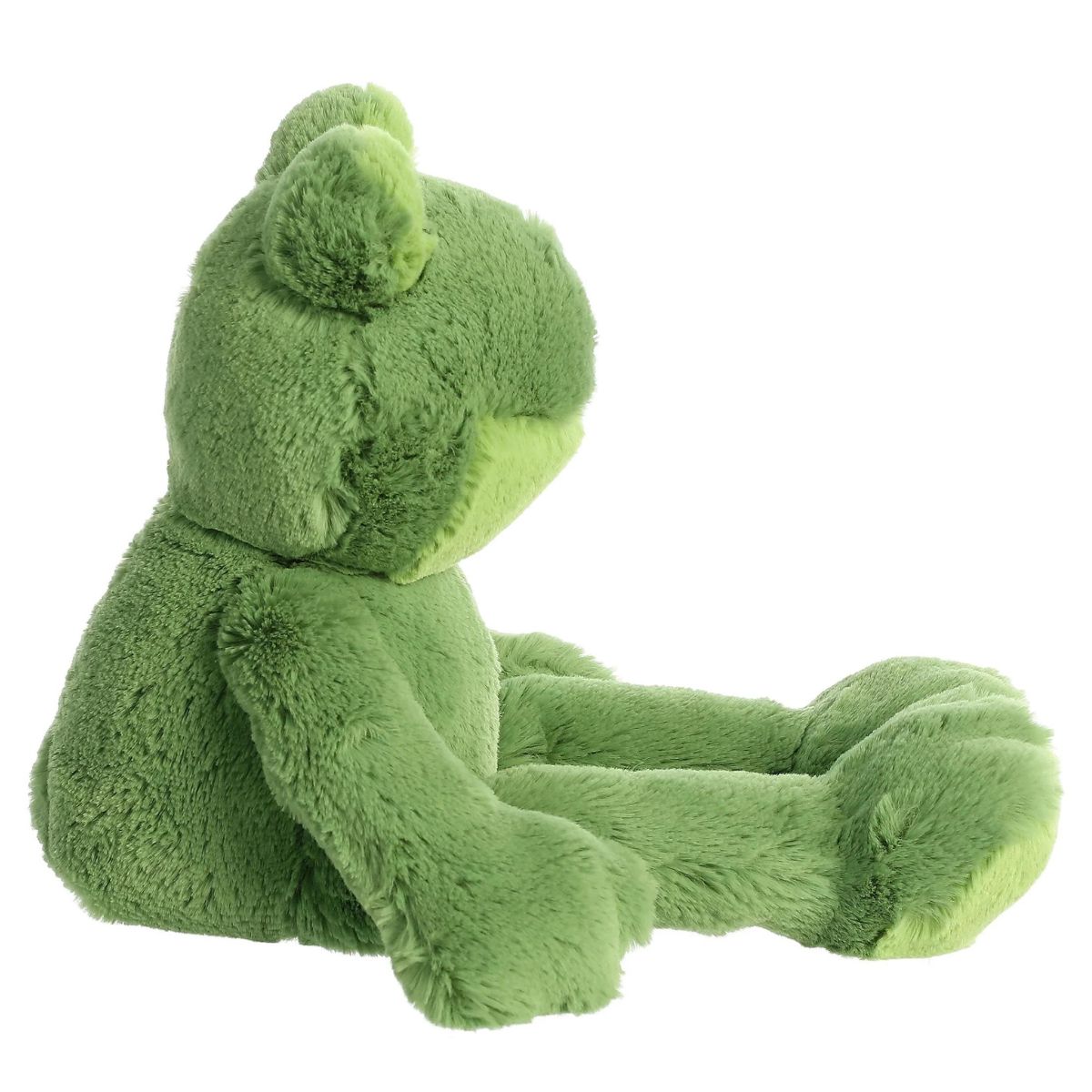 Side profile view of the cuddly Fernando Frog stuffed animal showing his round belly and floppy legs.