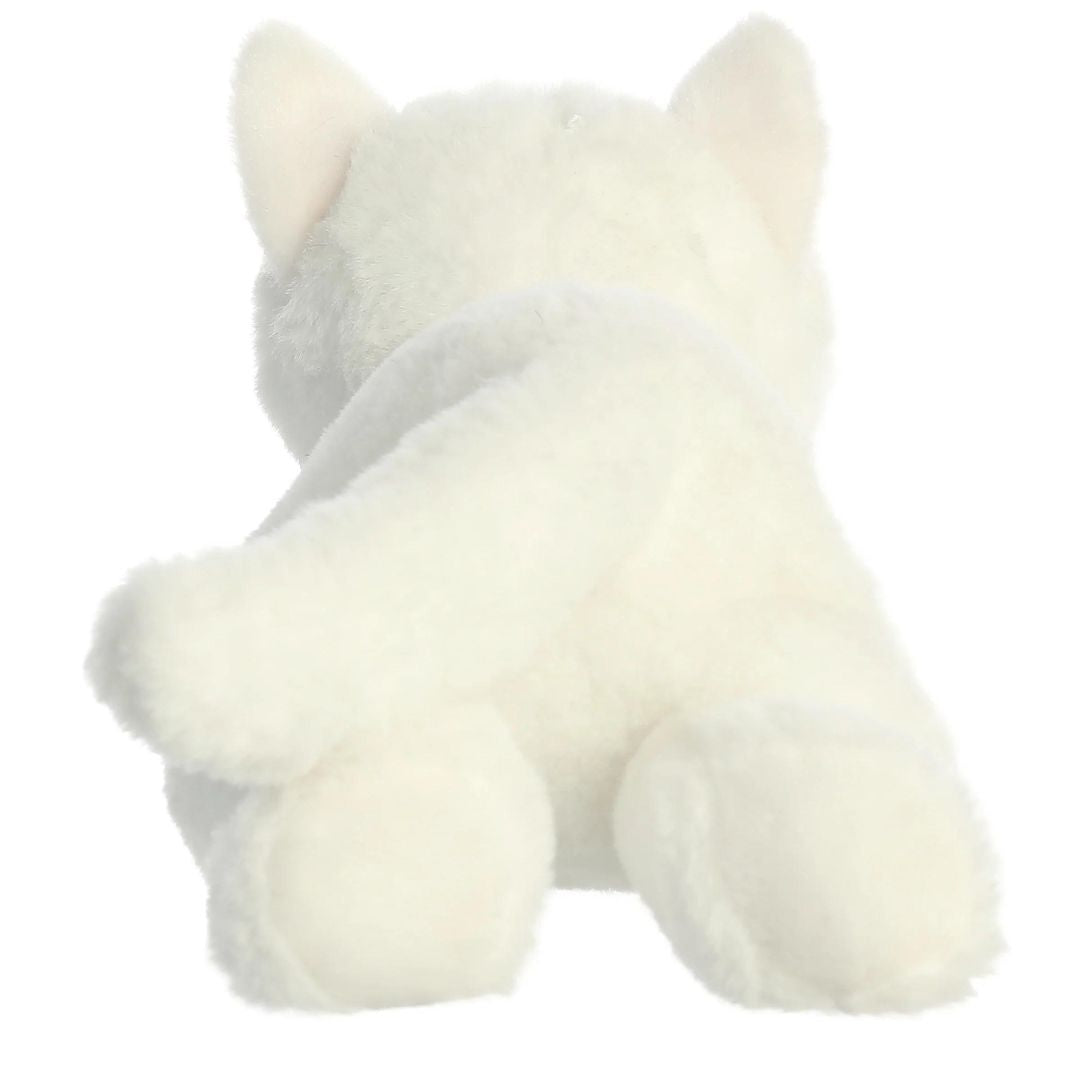 Rear view of the Precious White Cat plush showing its solid white back and fluffy tail resting over its hind legs.