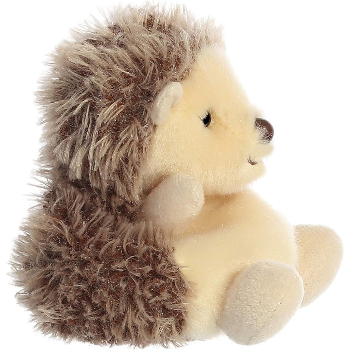 Side profile thumbnail of the mini hedgehog plush showcasing the thick texture of its frosted faux fur back and soft sitting posture.