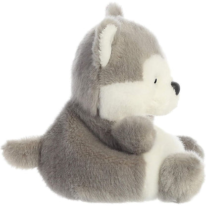 Side profile thumbnail of the gray and white husky dog plush showing its sitting posture.