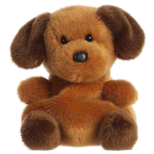 Straight front view of the Ruff Ruff Puppy plush sitting upright, showing his friendly expression and little dark brown paws.