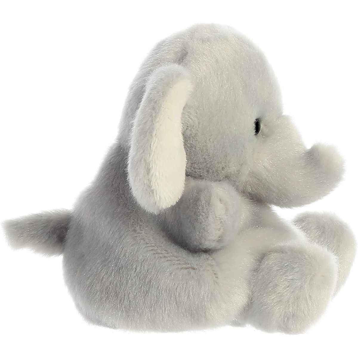 Side profile thumbnail of the mini elephant plush showcasing its rounded back profile, outspread floppy ear, and soft seated posture.