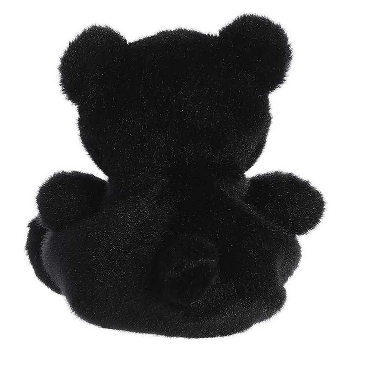 irect back view of the cuddly black Palm Pals bear stuffed animal showing its round ears and tail.