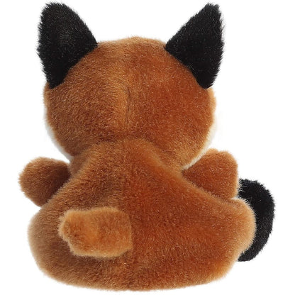 Back view of the Aurora fox plush showcasing his soft reddish-brown back, black-tipped ears, and tail.