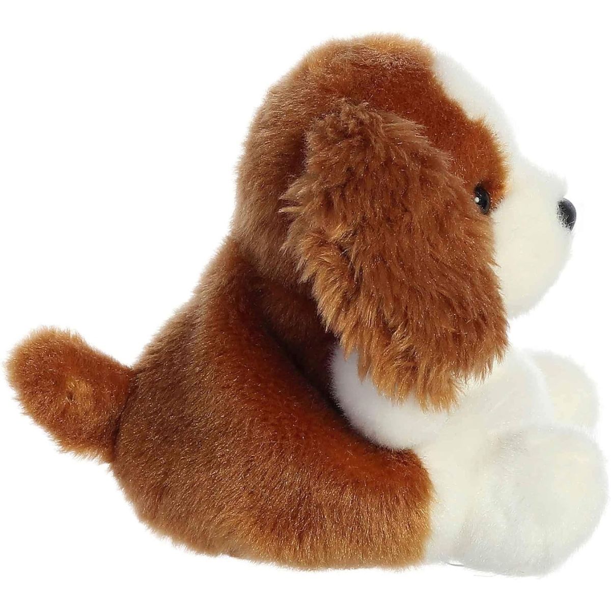 Side profile thumbnail of the mini spaniel plush showcasing its long floppy ear texture, white snout, and cute brown puppy tail.