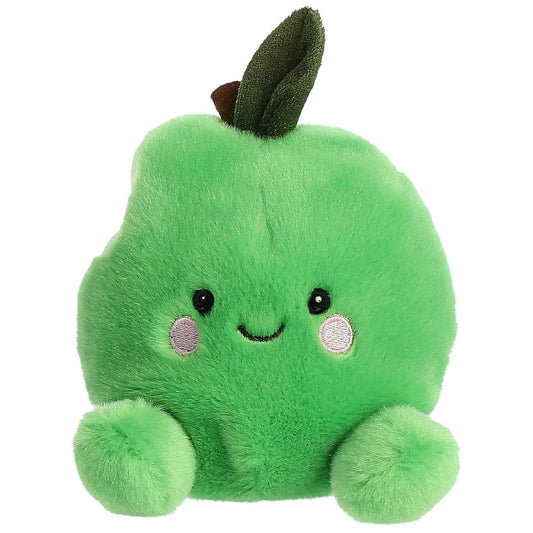Front view thumbnail of the cute Jolly Green Apple plush sitting straight, highlighting its dark safety eyes, rosy cheeks, and playful bite mark.
