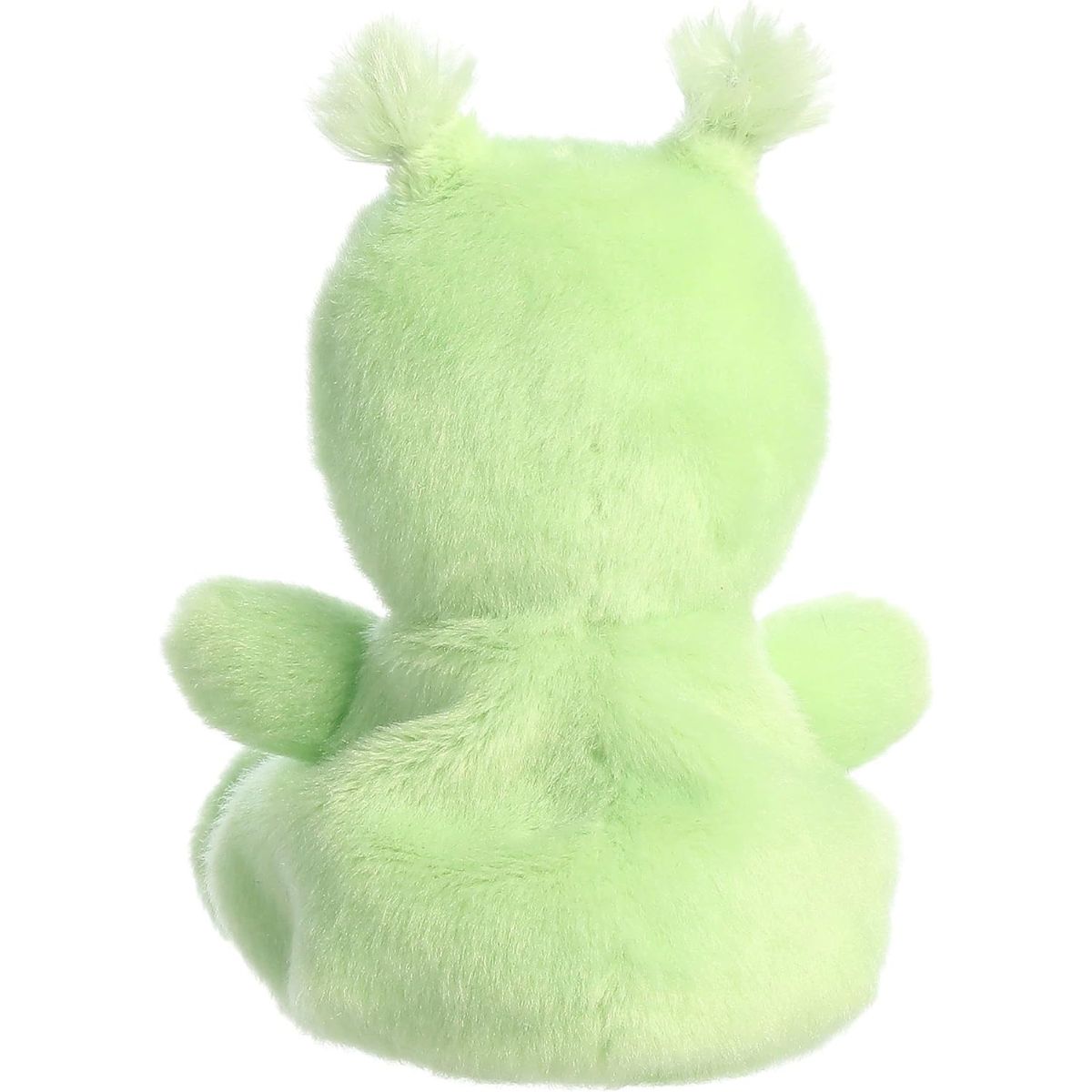 Rear view thumbnail of the Aurora alien stuffed toy displaying its smooth, solid lime-green plush back and tiny antennae from behind.