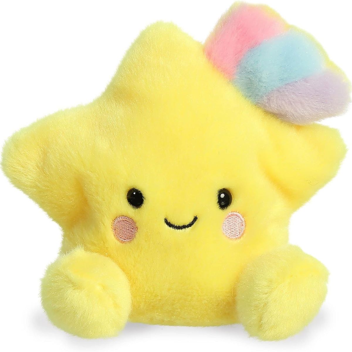Front view thumbnail of the cute yellow Pisces Shooting Star plush sitting straight, highlighting its friendly expression and rosy blushing cheeks.
