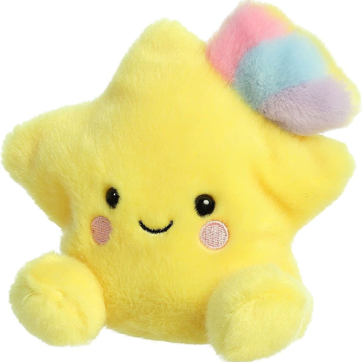 Another front view thumbnail of the smiling yellow shooting star plush sitting upright.