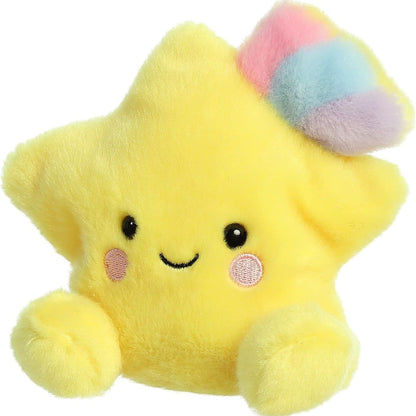 Another front view thumbnail of the smiling yellow shooting star plush sitting upright.