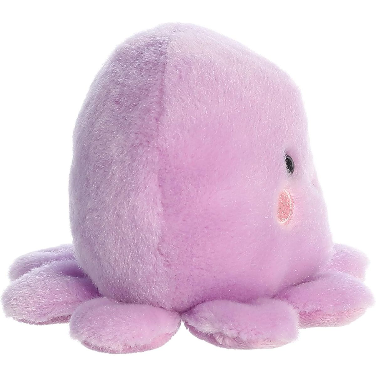 Side profile view thumbnail of the mini octopus plush showcasing its bulbous head shape, soft purple fabric, and resting base tentacles.