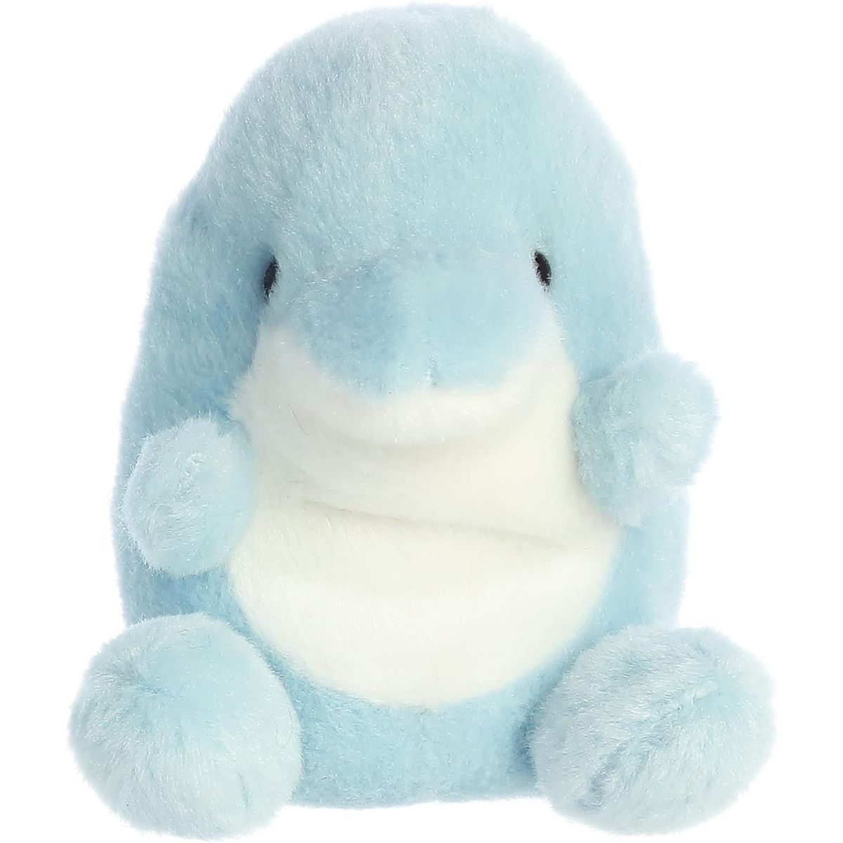 Front view thumbnail of the cute Clicks Dolphin plush sitting straight, highlighting its dark safety eyes and white chest.