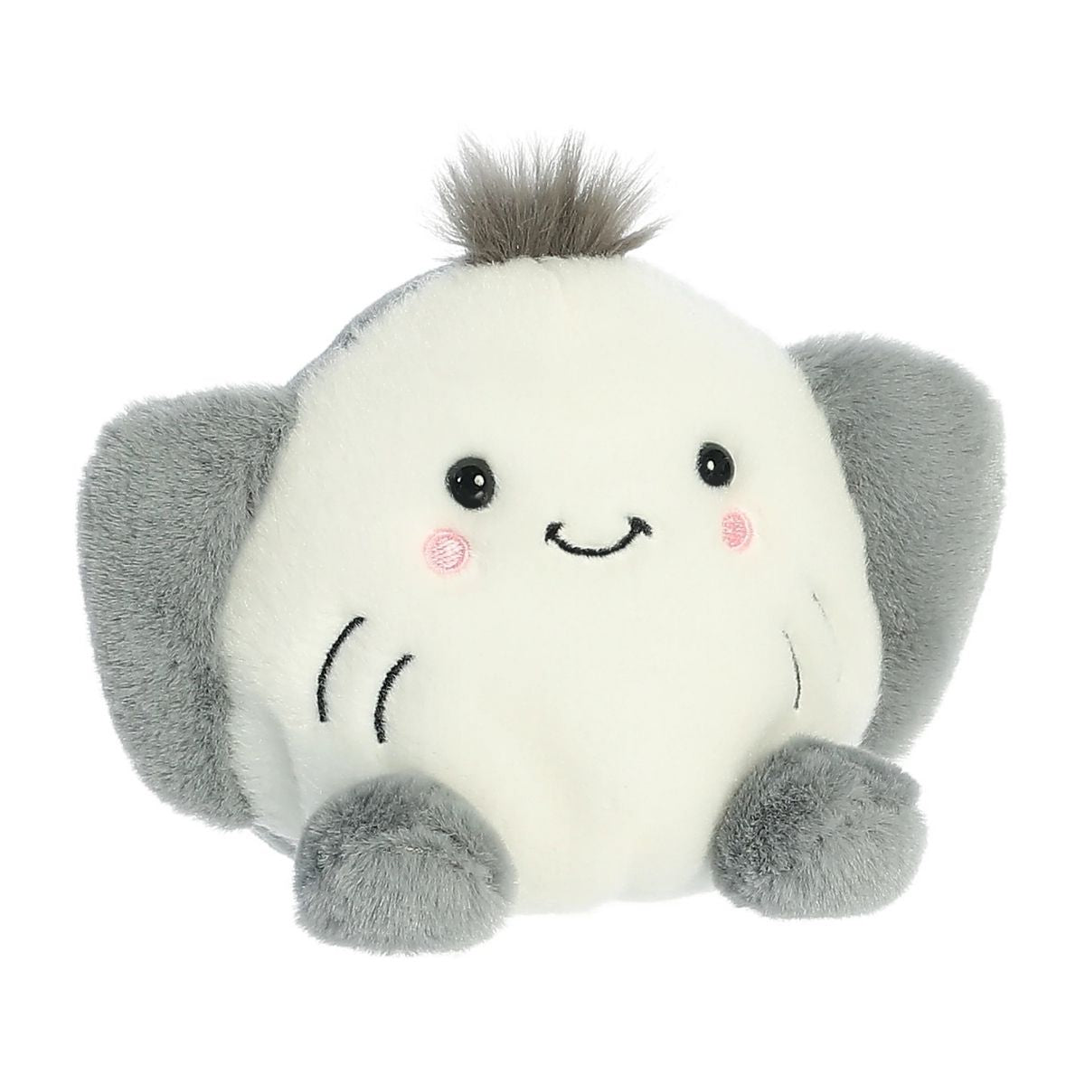 Front view thumbnail of the cute Flapjack Stingray plush sitting straight, highlighting its dark safety eyes, tiny grey front feet fins, and embroidered gill marks.