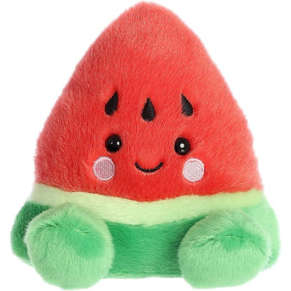 Front view thumbnail of the cute Sandy Watermelon plush sitting straight, highlighting its symmetrical green feet and friendly embroidered expression.