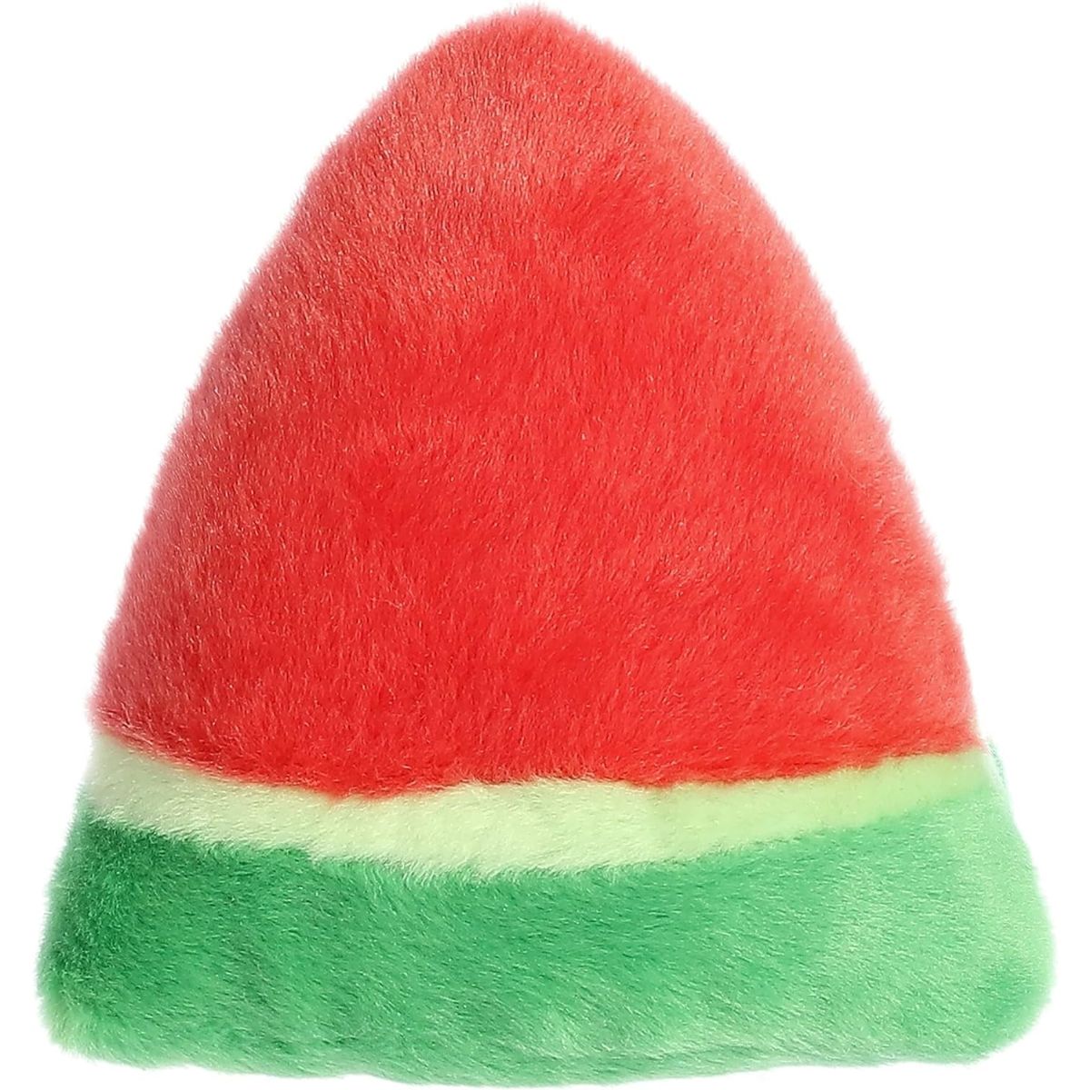 Rear view thumbnail of the Aurora watermelon stuffed toy displaying its solid vibrant red plush back and curved green rind base.