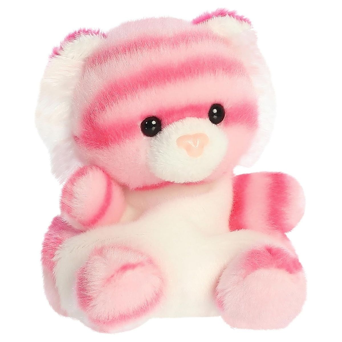 The adorable pink and white striped Palm Pals tiger plush sitting upright on a white background.