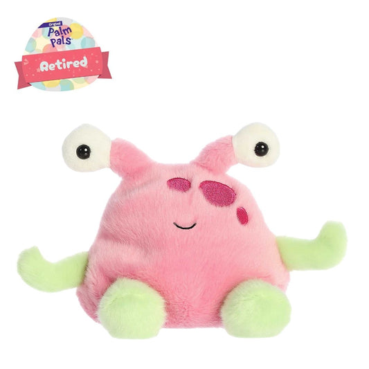 Front view thumbnail of the cute Silly Alien plush sitting straight with a "Retired" tag graphic overlay, highlighting its serene stitched smile and outspread green arms.