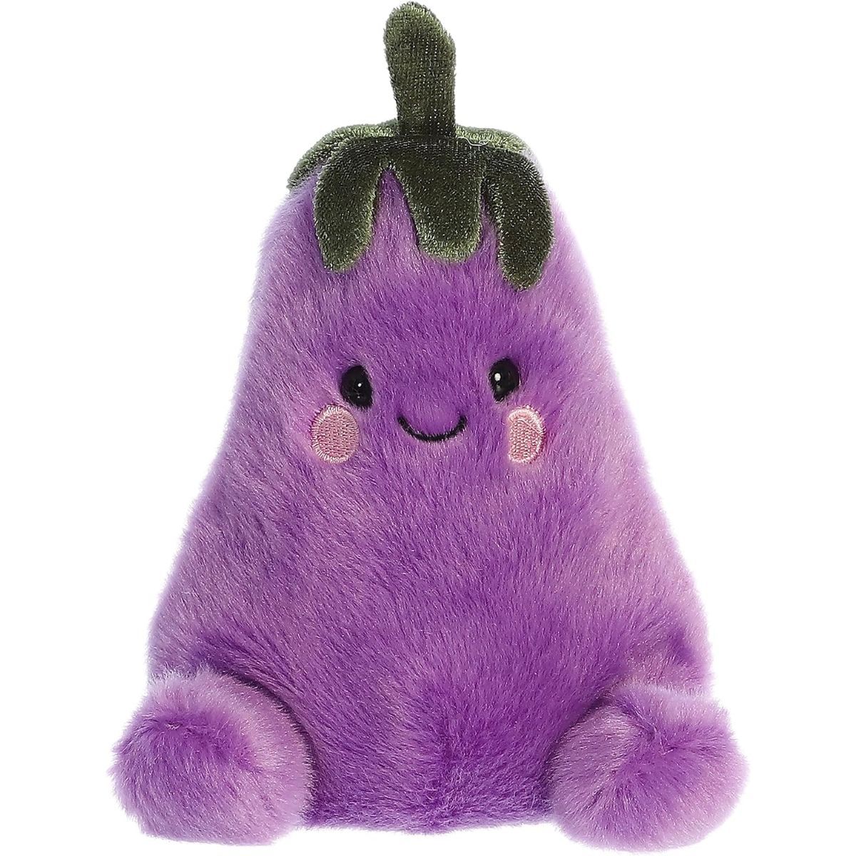 Front view thumbnail of the cute Aubrey Eggplant plush sitting straight, highlighting its symmetrical tiny purple feet and friendly embroidered expression.