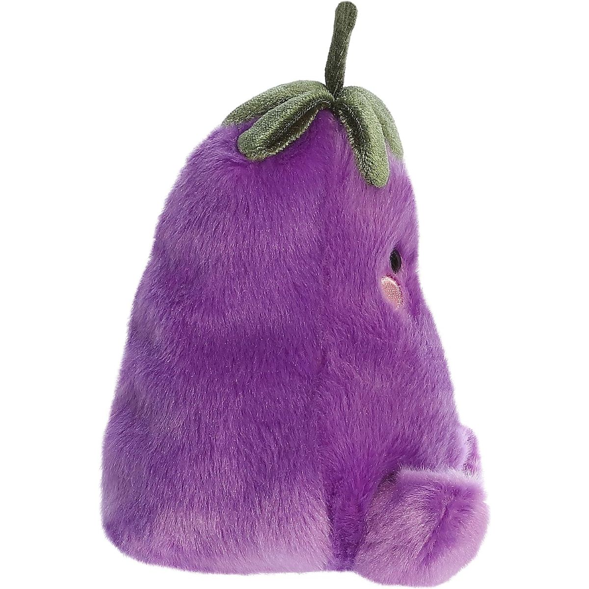 Side profile thumbnail of the mini eggplant plush showcasing its sloped pear shape and soft seated posture.