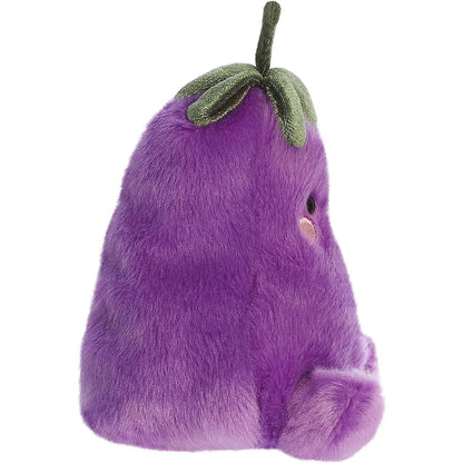 Side profile thumbnail of the mini eggplant plush showcasing its sloped pear shape and soft seated posture.